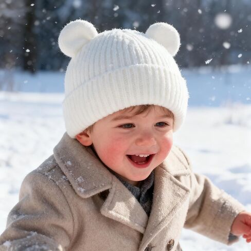 Bear Baby Beanie Knitted Baby Winter Hat Infant Toddler Boys Girls Beanie with Cotton Lining in Saudi Arabia