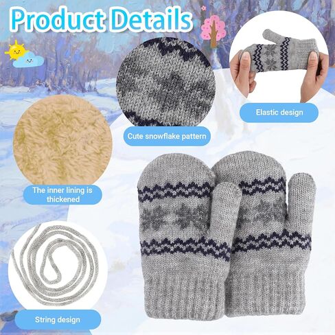 Toddler-Knit-Mittens Gloves for Kids 0-2 Years Boys & Girls - Winter Warm Fleece Lining with Anti-Loss String Gloves in Saudi Arabia