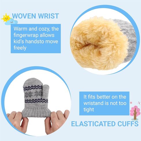 Toddler-Knit-Mittens Gloves for Kids 0-2 Years Boys & Girls - Winter Warm Fleece Lining with Anti-Loss String Gloves in Saudi Arabia