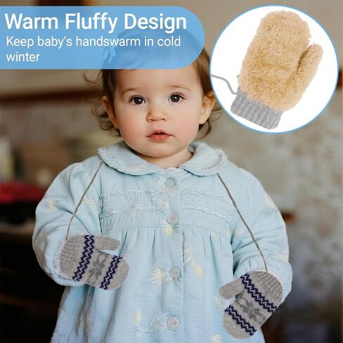 Toddler-Knit-Mittens Gloves for Kids 0-2 Years Boys & Girls - Winter Warm Fleece Lining with Anti-Loss String Gloves in Saudi Arabia
