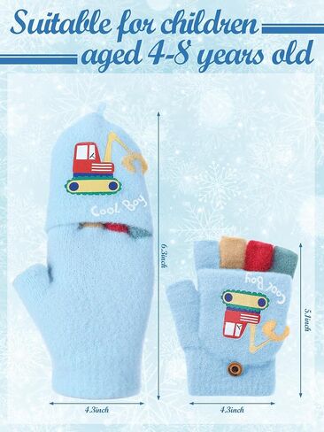 Geyoga 4 Pairs Winter Kids Convertible Knit Flap Mittens Fingerless Gloves Toddler Half Finger Mitten with Flip Top for Aged 3-10 in Saudi Arabia
