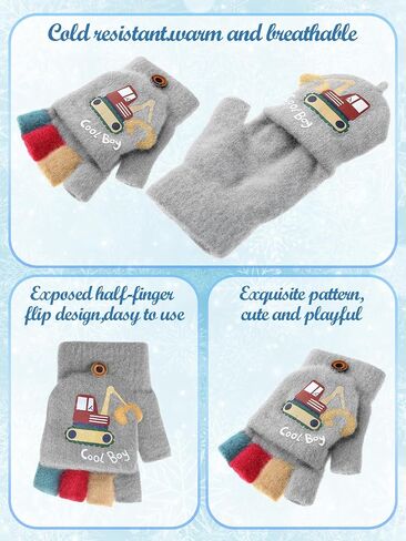 Geyoga 4 Pairs Winter Kids Convertible Knit Flap Mittens Fingerless Gloves Toddler Half Finger Mitten with Flip Top for Aged 3-10 in Saudi Arabia