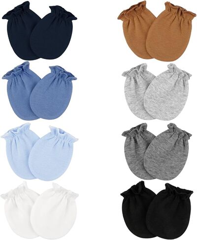 8 Pairs Baby Mittens Unisex, Newborn Mittens No Scratch Cotton Mitten, Newborn Essentials for 0-6 Months Boys Girls in Saudi Arabia