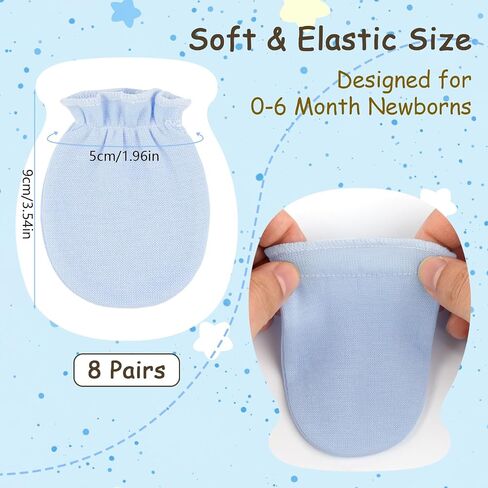 8 Pairs Baby Mittens Unisex, Newborn Mittens No Scratch Cotton Mitten, Newborn Essentials for 0-6 Months Boys Girls in Saudi Arabia