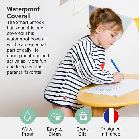 BabyToLove مريلة مضادة للماء للأطفال الصغار والصغار | قميص طويل الأكمام لتغذية الأطفال والرسم والحرف اليدوية | مريلة لكامل الجسم مقاومة للفوضى | سهل التنظيف وخفيف الوزن | خطوط زرقاء in Kuwait