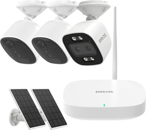 EROZ Smart Security Camera System Bundle | 1 Vigil Duo AX + 2 Opal + 1 Mini Hub | Wi-Fi 6 2K AI Cameras with Color Night Vision, Human Detection, Local Storage, IP66 Weatherproof, No Monthly Fees in Saudi Arabia