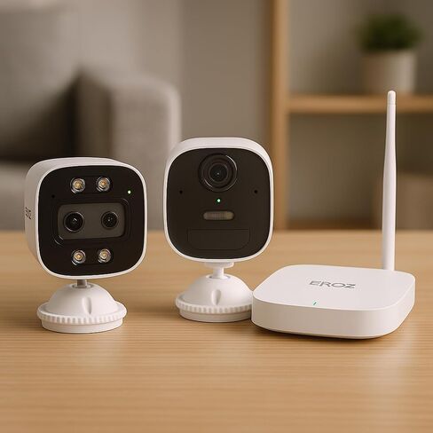 EROZ Smart Security Camera System Bundle | 1 Vigil Duo AX + 2 Opal + 1 Mini Hub | Wi-Fi 6 2K AI Cameras with Color Night Vision, Human Detection, Local Storage, IP66 Weatherproof, No Monthly Fees in Saudi Arabia