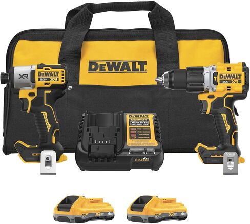 DEWALT 20V Impact Driver and Hammer Drill Cordless Power Tool Combo Kit, Includes 2 x 4ah POWERPACK ™ Batteries and a Charger, 20V MAX*XR® (DCK250QQ2) in Saudi Arabia