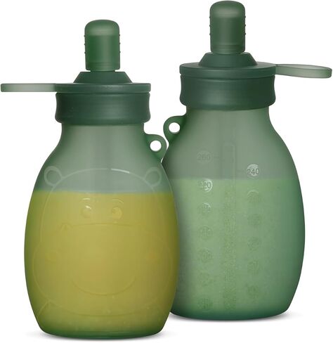 haakaa Hippo Wide Opening Silicone Goody Pouch – Reusable Pouches for Toddlers, Baby Food Pouches with Wide Opening for Easy Fill & Clean, Perfect for Purees & Smoothies, 9oz, 2 Pack, (Pea Green) in Saudi Arabia