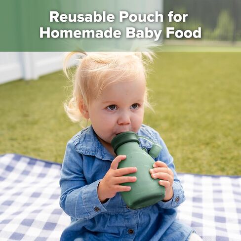 haakaa Hippo Wide Opening Silicone Goody Pouch – Reusable Pouches for Toddlers, Baby Food Pouches with Wide Opening for Easy Fill & Clean, Perfect for Purees & Smoothies, 9oz, 2 Pack, (Pea Green) in Saudi Arabia