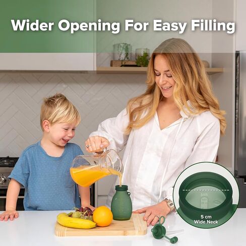 haakaa Hippo Wide Opening Silicone Goody Pouch – Reusable Pouches for Toddlers, Baby Food Pouches with Wide Opening for Easy Fill & Clean, Perfect for Purees & Smoothies, 9oz, 2 Pack, (Pea Green) in Saudi Arabia