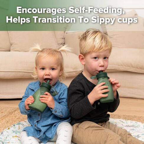 haakaa Hippo Wide Opening Silicone Goody Pouch – Reusable Pouches for Toddlers, Baby Food Pouches with Wide Opening for Easy Fill & Clean, Perfect for Purees & Smoothies, 9oz, 2 Pack, (Pea Green) in Saudi Arabia
