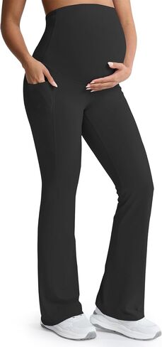 Mama Land Buttery Soft Maternity Flare Leggings Over The Belly 29"/32"/34" - Workout Yoga Pregnancy Pants with Pockets in Saudi Arabia