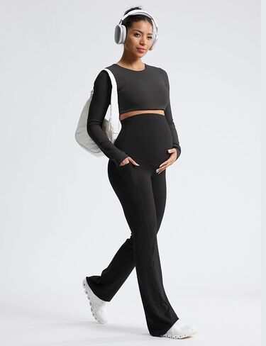 Mama Land Buttery Soft Maternity Flare Leggings Over The Belly 29"/32"/34" - Workout Yoga Pregnancy Pants with Pockets in Saudi Arabia