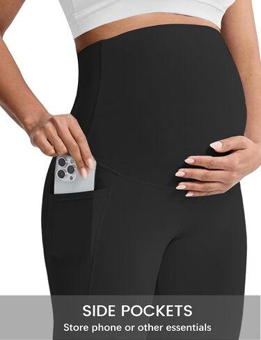 Mama Land Buttery Soft Maternity Flare Leggings Over The Belly 29"/32"/34" - Workout Yoga Pregnancy Pants with Pockets in Saudi Arabia