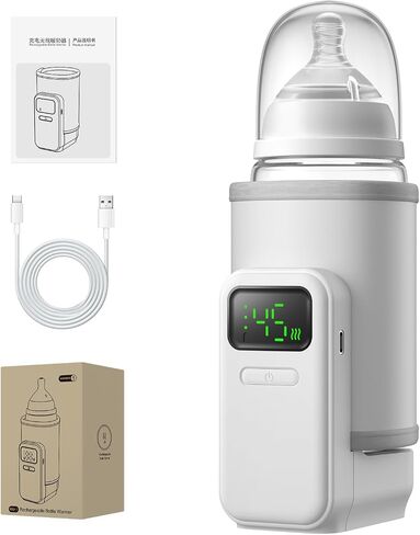 Portable Baby Bottle Warmer for Travel,Breastfeeding Essentials,Baby Bottle-Feeding Supplies Bottle Warmer On The Go,Breast Milk Warmer for Baby,Rechargeable 5000 mAh Battery,Digital Display in Saudi Arabia