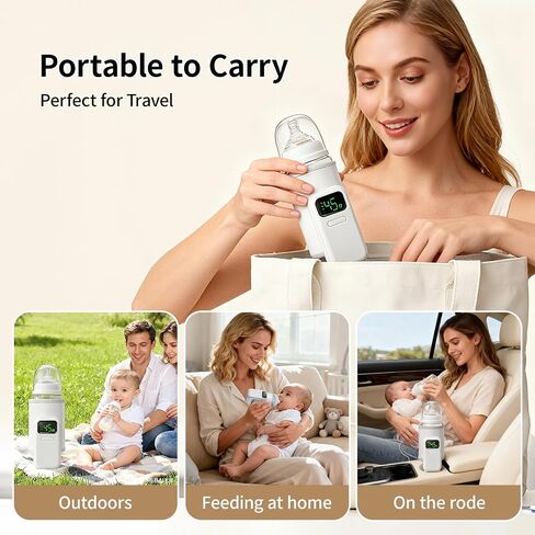 Portable Baby Bottle Warmer for Travel,Breastfeeding Essentials,Baby Bottle-Feeding Supplies Bottle Warmer On The Go,Breast Milk Warmer for Baby,Rechargeable 5000 mAh Battery,Digital Display in Saudi Arabia