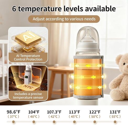 Portable Baby Bottle Warmer for Travel,Breastfeeding Essentials,Baby Bottle-Feeding Supplies Bottle Warmer On The Go,Breast Milk Warmer for Baby,Rechargeable 5000 mAh Battery,Digital Display in Saudi Arabia