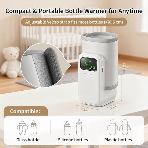 Portable Baby Bottle Warmer for Travel,Breastfeeding Essentials,Baby Bottle-Feeding Supplies Bottle Warmer On The Go,Breast Milk Warmer for Baby,Rechargeable 5000 mAh Battery,Digital Display in Saudi Arabia