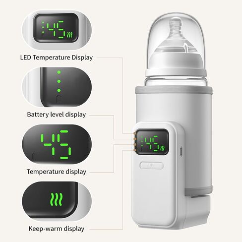 Portable Baby Bottle Warmer for Travel,Breastfeeding Essentials,Baby Bottle-Feeding Supplies Bottle Warmer On The Go,Breast Milk Warmer for Baby,Rechargeable 5000 mAh Battery,Digital Display in Saudi Arabia