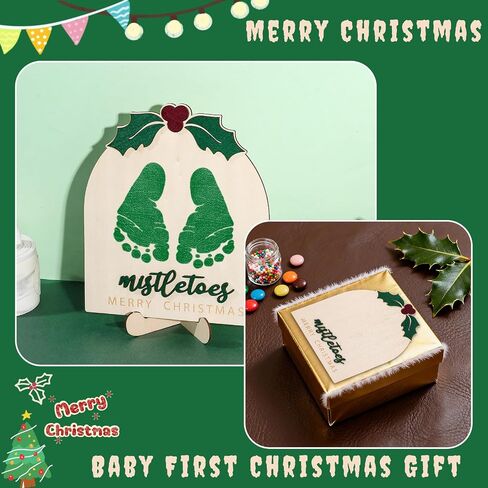 DIY عيد الميلاد البصمة الفن علامة 2025 الطفل أول عيد الميلاد معلم تذكار لطيف قليلا الهدال الخشبية علامة الحرفية لاستحمام الطفل الوليد إعلان التقاط الصور دعامة بصمة هدية in Saudi Arabia