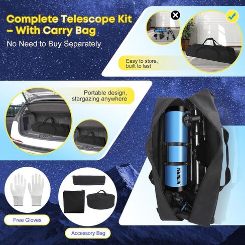 Telescope150EQ for Adults Aigh Powered, Professional Newtonian Reflector Telescope for Beginner in Astronomy, with Carry Bag, Stainless Tripod, Moon Filter and Phone Adapter, Blue in Saudi Arabia