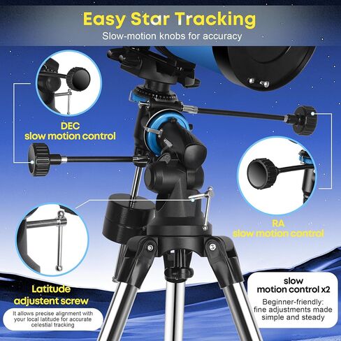 Telescope150EQ for Adults Aigh Powered, Professional Newtonian Reflector Telescope for Beginner in Astronomy, with Carry Bag, Stainless Tripod, Moon Filter and Phone Adapter, Blue in Saudi Arabia