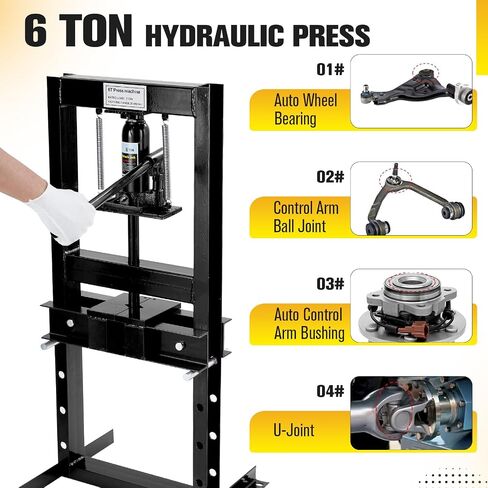 6 T Hydraulic Press, H-Frame Adjustable Garage Floor Shop Press with Plates for Metal Bending, Straightening, Bearing Removal, Automotive Repair & Garage Use, Black in Saudi Arabia