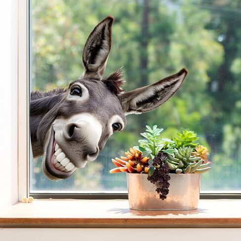 Funny Donkey & Giraffe Window Clings - Reusable Animal Stickers for Glass, Creative Wall Decals, Easy to Apply & Remove, Home Decor Stickers for Kids Room & Living Room (Art Deco, Donkey Head) in Saudi Arabia