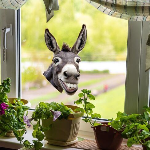 Funny Donkey & Giraffe Window Clings - Reusable Animal Stickers for Glass, Creative Wall Decals, Easy to Apply & Remove, Home Decor Stickers for Kids Room & Living Room (Art Deco, Donkey Head) in Saudi Arabia