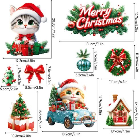 9 Sheets Christmas Cats Window Clings Reusable Kitty Animal Xmas Tree Window Decals Double Side Printed Window Stickers Glass Door Home Party Supplies Showcase Decoration in Saudi Arabia