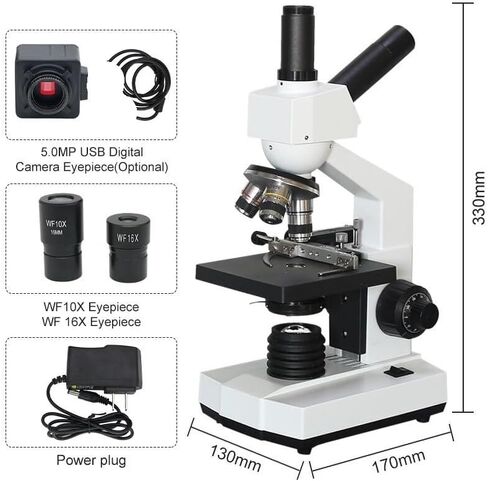 مجموعة المجهر 40X-1600X المجهر المركب 5.0MP USB كاميرا رقمية عدسة المجهر محولات (فقط المجهر 1600X) (كاميرا المجهر 1600X) in Saudi Arabia