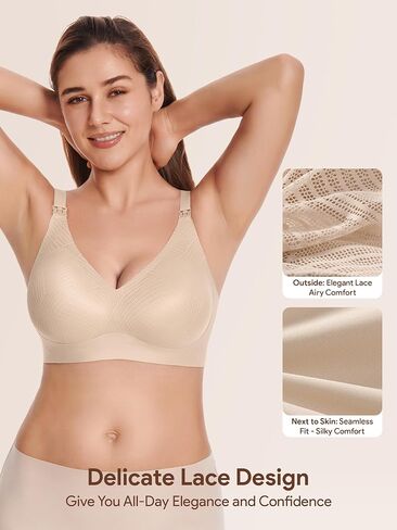 Angelhood Nursing Bras for Breastfeeding, Seamless Wireless Bra Push up | Lace Nursing Maternity Bralette for Pregnancy,Full Coverage Bra,Wireless Bras for Pregnancy,Adjustable Wide Straps in Saudi Arabia
