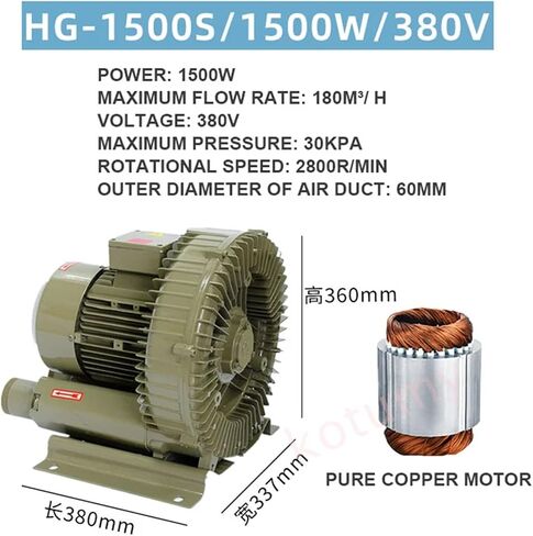 1pcs Powerful Vortex Gas Pump - 1500W High Efficiency Blower for Fish Pond Aeration, Industrial Use, and Dust Removal(1100W 380v) in Saudi Arabia