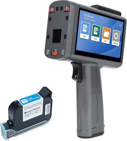 Handheld Inkjet Printer with 42ml Quick-Drying Ink Cartridge for Text/Date/Barcode/Logo, Metal Body, 4.3" Touch Screen, Print Height 0.08"-0.5", Portable Industrial Coding Machine ZM-C120L in Saudi Arabia