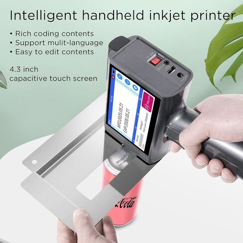 Handheld Inkjet Printer with 42ml Quick-Drying Ink Cartridge for Text/Date/Barcode/Logo, Metal Body, 4.3" Touch Screen, Print Height 0.08"-0.5", Portable Industrial Coding Machine ZM-C120L in Saudi Arabia