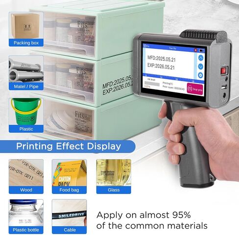 Handheld Inkjet Printer with 42ml Quick-Drying Ink Cartridge for Text/Date/Barcode/Logo, Metal Body, 4.3" Touch Screen, Print Height 0.08"-0.5", Portable Industrial Coding Machine ZM-C120L in Saudi Arabia