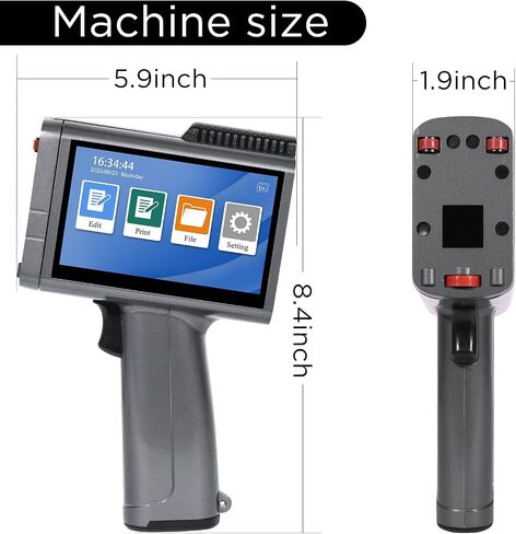 Handheld Inkjet Printer with 42ml Quick-Drying Ink Cartridge for Text/Date/Barcode/Logo, Metal Body, 4.3" Touch Screen, Print Height 0.08"-0.5", Portable Industrial Coding Machine ZM-C120L in Saudi Arabia