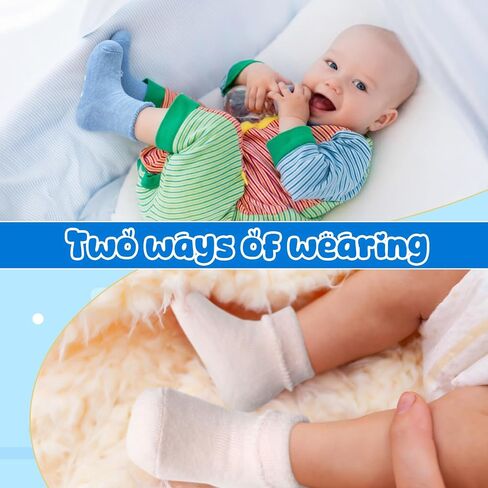 24 Pairs Baby Non Slip Socks with Grips 1-3 Years Kids Unisex Warm Thick Cotton Ankle Crew Socks for Girls and Boys in Saudi Arabia