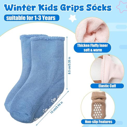 24 Pairs Baby Non Slip Socks with Grips 1-3 Years Kids Unisex Warm Thick Cotton Ankle Crew Socks for Girls and Boys in Saudi Arabia