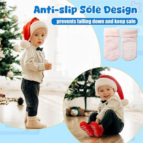 24 Pairs Baby Non Slip Socks with Grips 1-3 Years Kids Unisex Warm Thick Cotton Ankle Crew Socks for Girls and Boys in Saudi Arabia