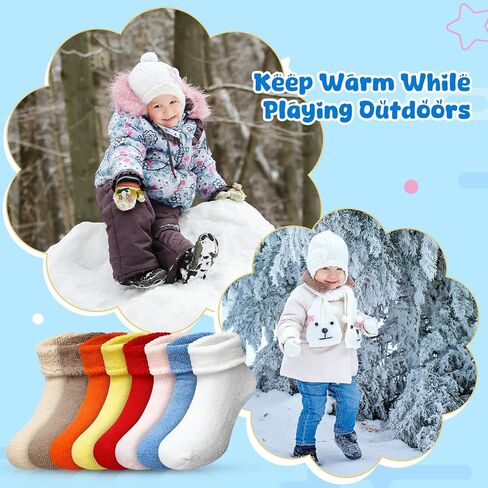 24 Pairs Baby Non Slip Socks with Grips 1-3 Years Kids Unisex Warm Thick Cotton Ankle Crew Socks for Girls and Boys in Saudi Arabia