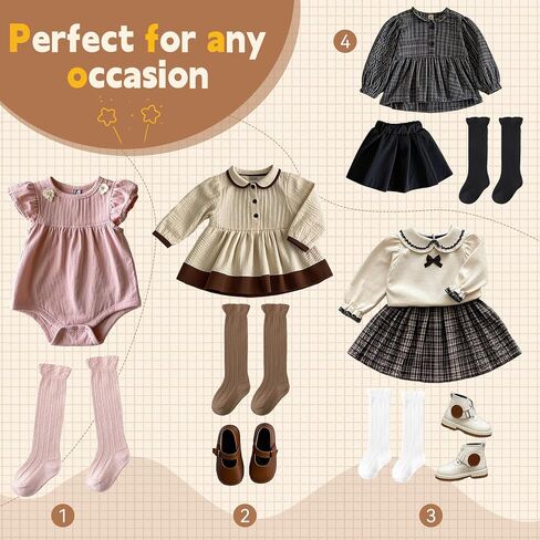 Zando Toddler Girls Knee High Socks 5-Pack, Soft Cotton Long Tube Ruffle Socks for Preemie Infant Newborn Toddler 0-3T in Saudi Arabia