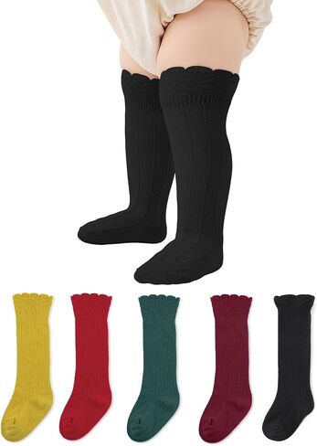 Zando Toddler Girls Knee High Socks 5-Pack, Soft Cotton Long Tube Ruffle Socks for Preemie Infant Newborn Toddler 0-3T in Saudi Arabia
