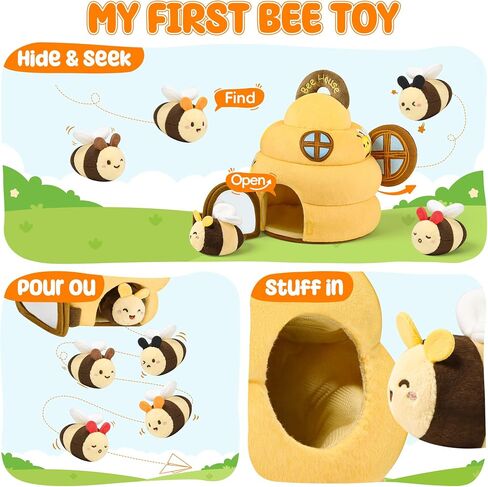 Baby Toys 6-12 Months - Beehive Infant Toy with 5 Sensory Bees Stuffed Animals, Crinkle, Rattle, Mirror & Music, Montessori Toys for 6 7 8 9 10 11 12 Month Old Baby Boys Girls Birthday Christmas Gift in Saudi Arabia