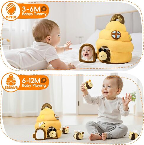 Baby Toys 6-12 Months - Beehive Infant Toy with 5 Sensory Bees Stuffed Animals, Crinkle, Rattle, Mirror & Music, Montessori Toys for 6 7 8 9 10 11 12 Month Old Baby Boys Girls Birthday Christmas Gift in Saudi Arabia