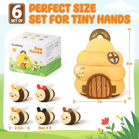 Baby Toys 6-12 Months - Beehive Infant Toy with 5 Sensory Bees Stuffed Animals, Crinkle, Rattle, Mirror & Music, Montessori Toys for 6 7 8 9 10 11 12 Month Old Baby Boys Girls Birthday Christmas Gift in Saudi Arabia
