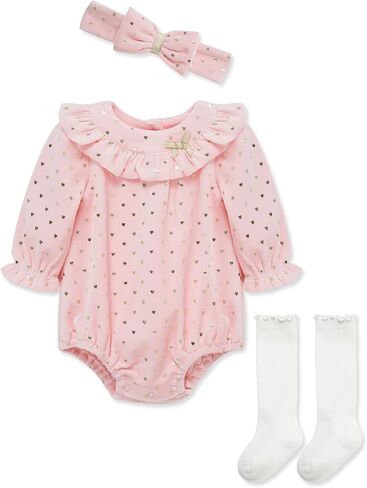 Little Me Clothes for Baby Girls' Bubble Set, Matching Romper, Headband, and Socks, 3 Months to 12 Months in Saudi Arabia