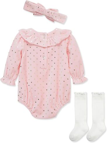 Little Me Clothes for Baby Girls' Bubble Set, Matching Romper, Headband, and Socks, 3 Months to 12 Months in Saudi Arabia