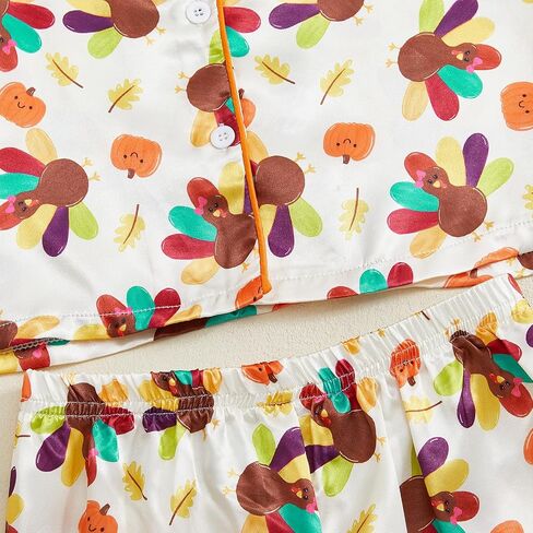 Baby Girls Thanksgiving Pajamas 2 Pcs Holiday Pajama Set Turkey Pie Print T Shirt + Pants Toddler Sleepwear Outfits in Saudi Arabia